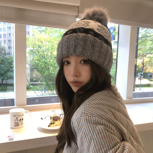 【猫仔kitten】复古手工钩花保暖羊毛毛线帽冬季韩系针织包头帽女