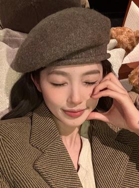 【猫仔Kitten】日系复古贝雷帽含羊毛针织毛线帽毛呢显脸小帽子女