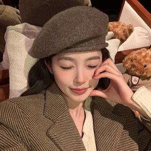 日系复古贝雷帽含羊毛针织毛线帽毛呢显脸小帽子女 猫仔Kitten