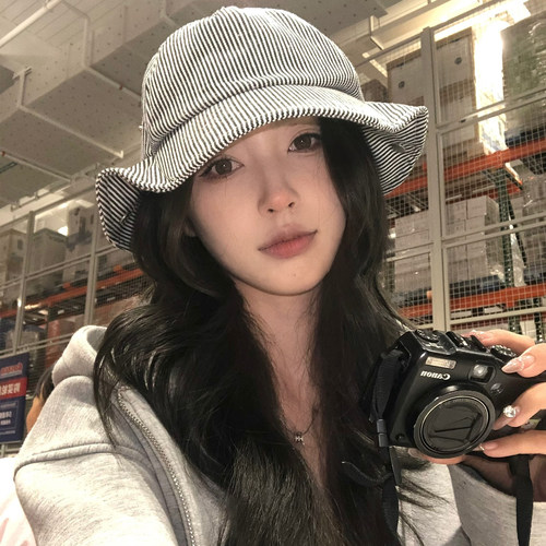 【猫仔kitten】条纹百搭防晒渔夫帽春秋复古ins休闲2025年新款