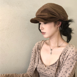 秋冬复古贝雷帽鹿皮绒画家帽美拉德色系报童帽子女 猫仔kitten