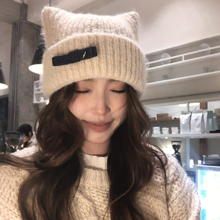 【猫仔kitten】可爱风针织猫耳帽保暖甜美毛绒冬季猫咪造型毛线帽