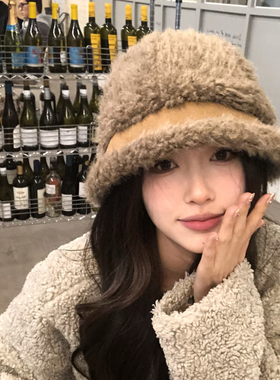 【猫仔kitten】羊羔毛绒渔夫帽女秋冬款加厚保暖韩版小水桶帽子