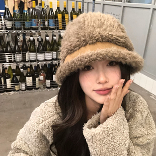 加厚保暖韩版 羊羔毛绒渔夫帽女秋冬款 小水桶帽子 猫仔kitten