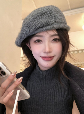 【猫仔kitten】羊毛针织贝雷帽保暖简约休闲韩版冬季纯色毛线帽女