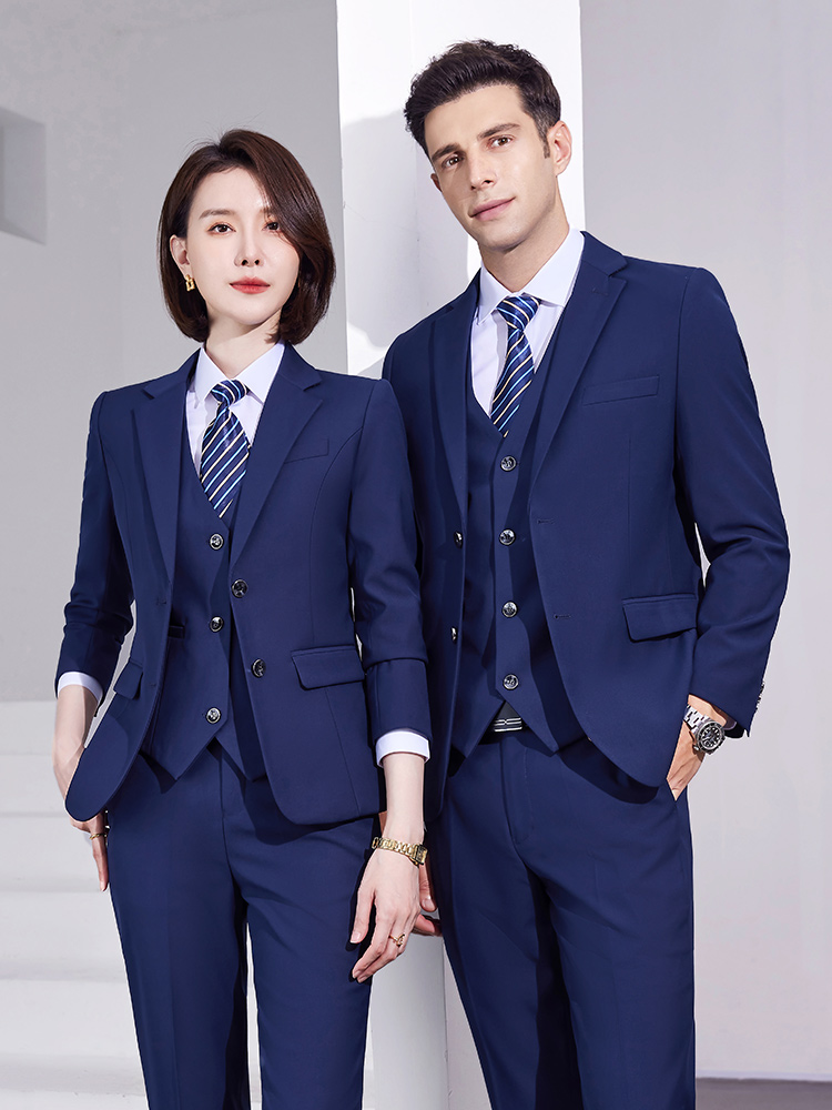 藏青职业西服套装男女同款商务正装4S店售楼部教师西装工作服工装