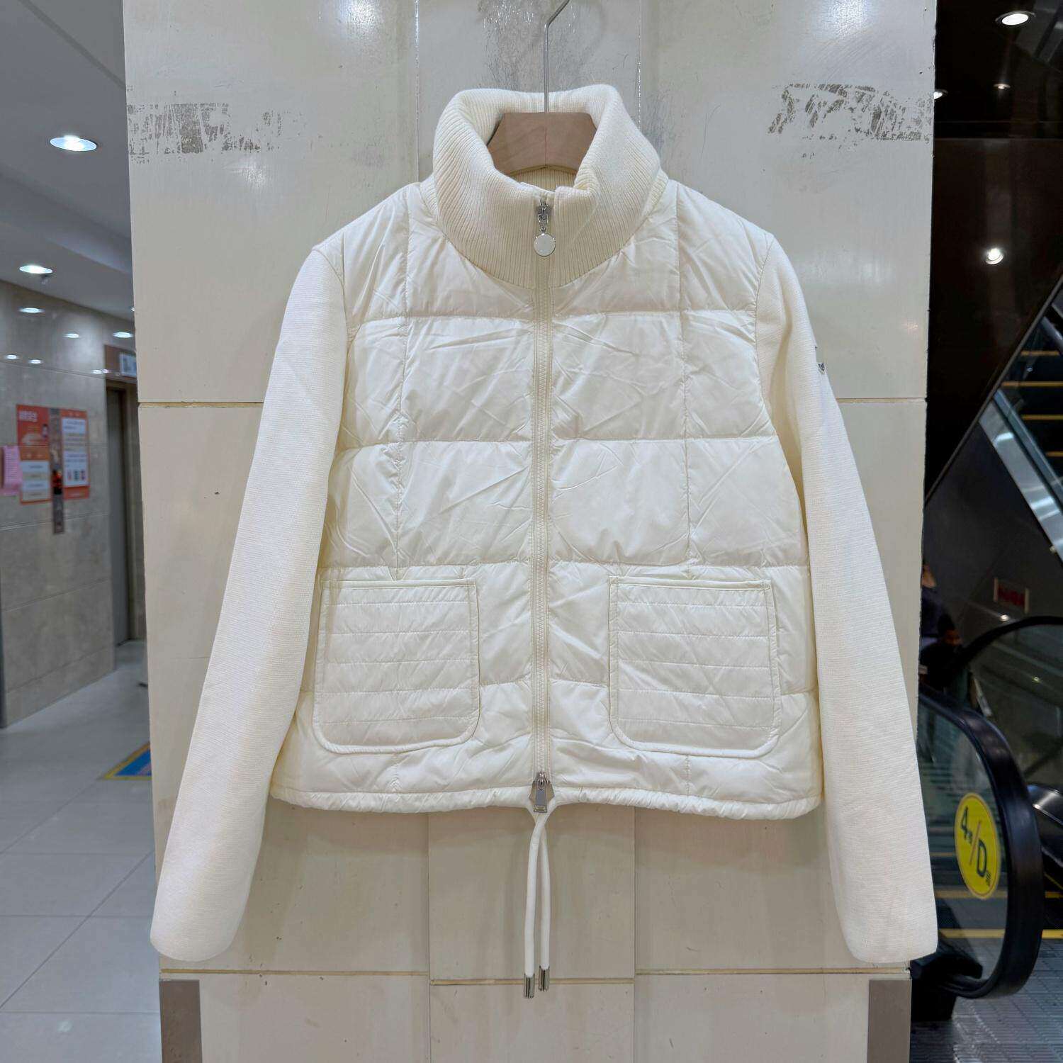 2627欧洲站时尚立领针织拼接下摆抽绳拉链轻薄保暖羽绒服外套秋冬