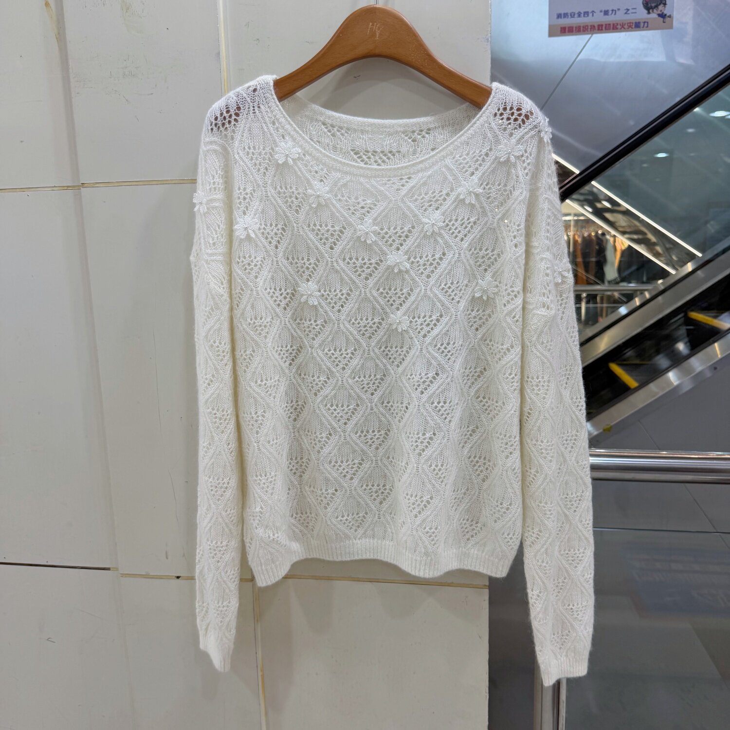 315-6817欧货镂空钩花圆领立体花朵长袖针织衫显瘦减龄绵羊毛上衣