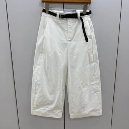 YY51610P欧货简约风九分休闲裤女宽松显瘦百搭腰带高腰镰刀裤夏装