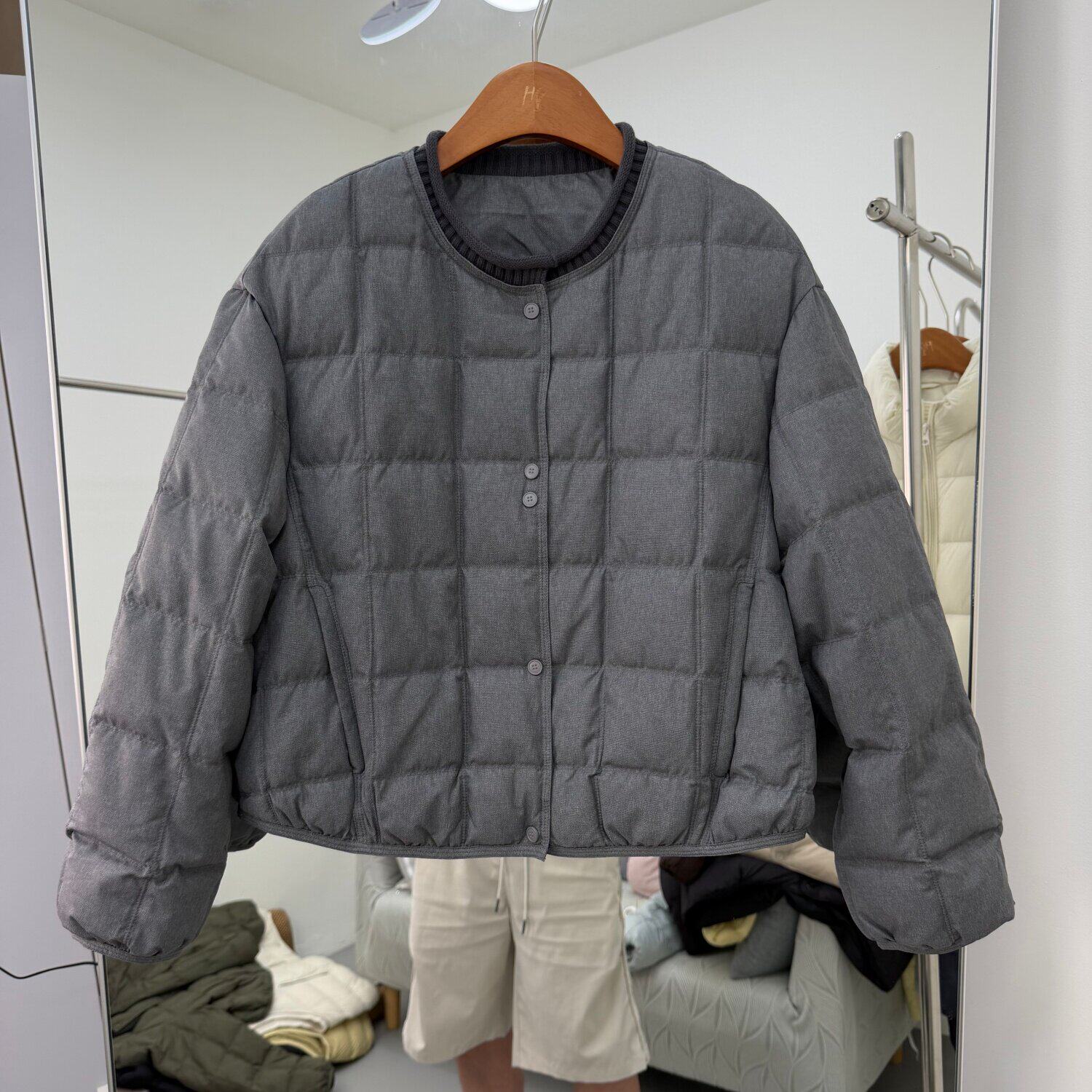 80021欧货针织卷边圆领90鸭绒羽绒服女宽松面包服减龄龟背外套冬