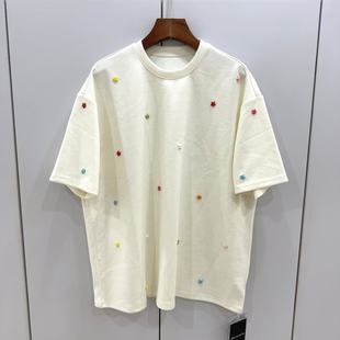 克丽丝汀娜26003春夏彩色五角星订花圆领宽松显瘦大版短袖T恤上衣