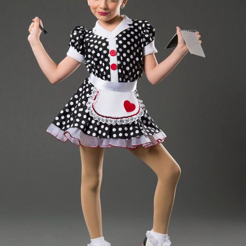 儿童演出服圣诞元旦新年波点裙幼儿女舞台剧扮演服务员围裙芮其儿