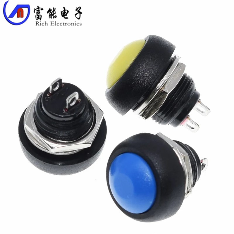 电源圆形小按钮开关 防水启动触发点动 自复位PBS-33B无锁12MM