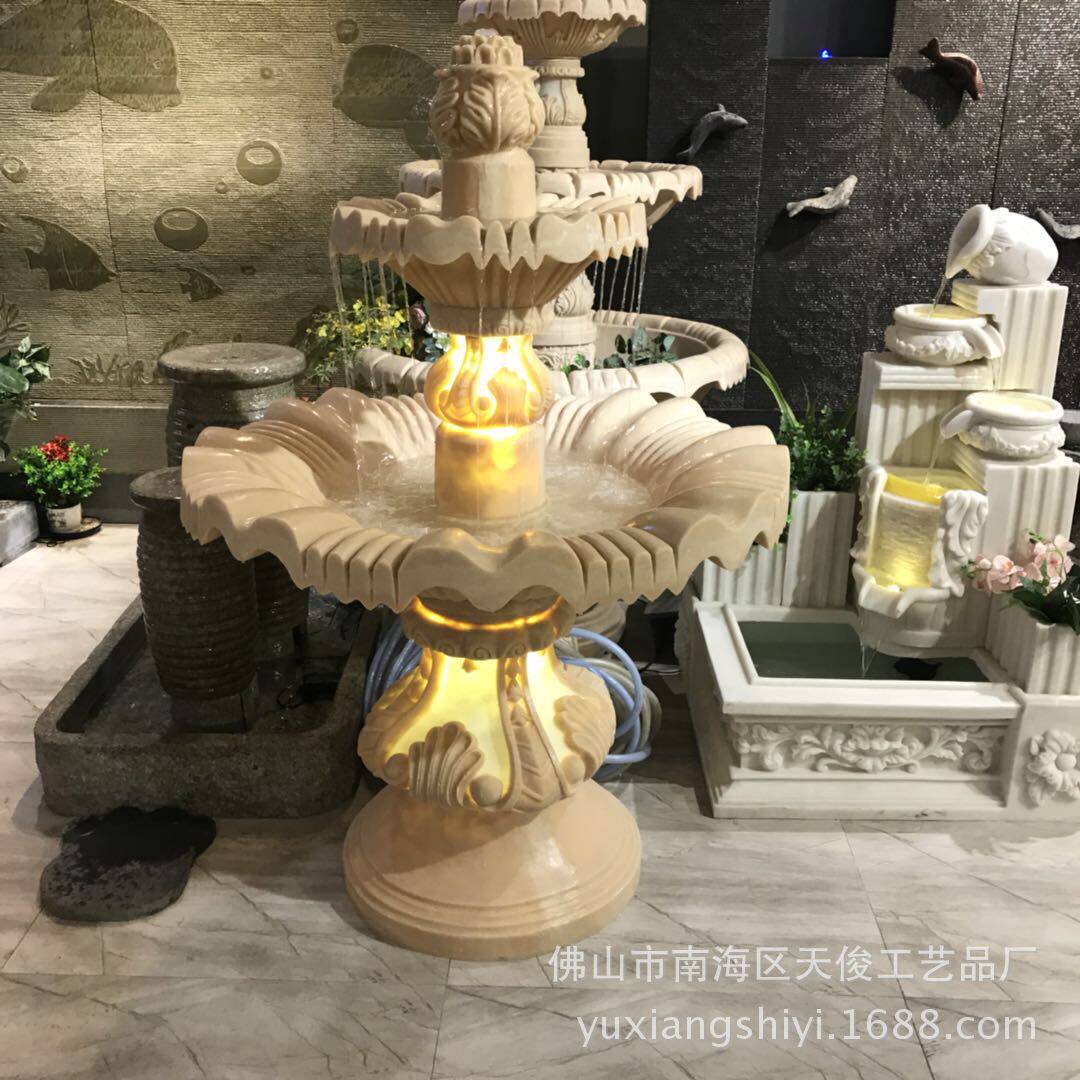 欧式喷泉酒店花园别墅庭院景观园林水景喷泉假山喷泉鱼池砂岩工艺