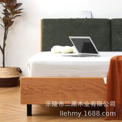 吐司双人床 软包樱桃木实木床北欧樱桃木日式简约主卧单人1.2米