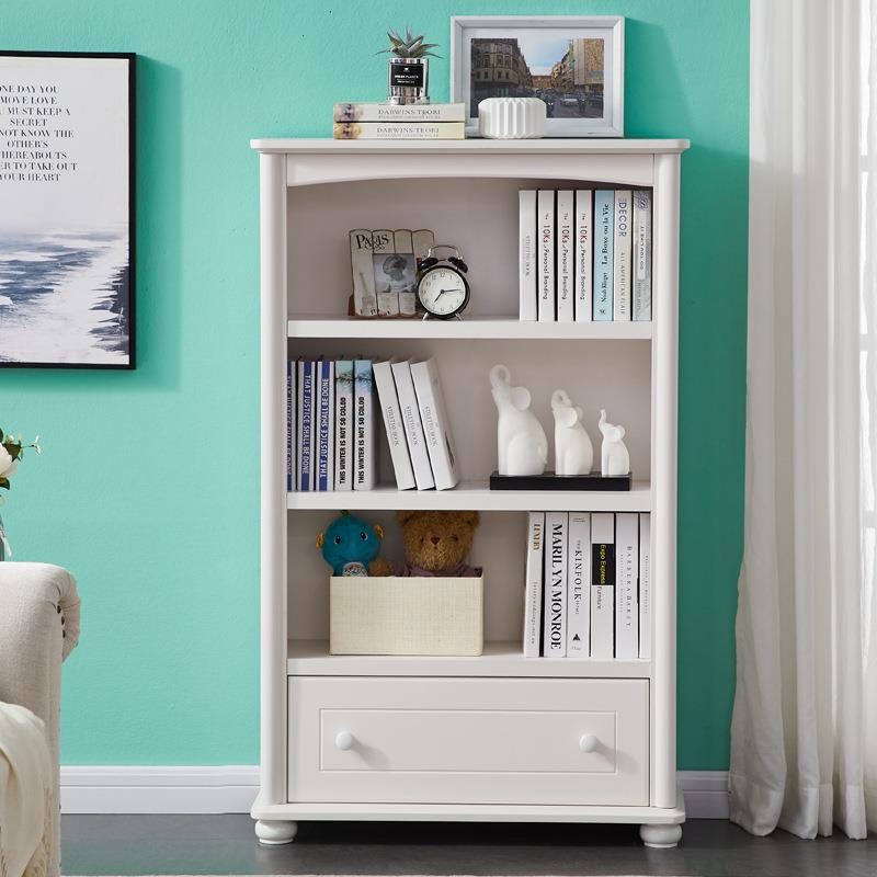 韩式田园白色书柜简约现代带门儿童实木书架置物架书橱简易储物柜