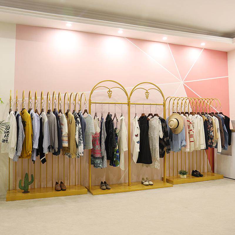 服装店中岛架衣架金色展示架落地式个性女装店陈列货架挂衣服架子