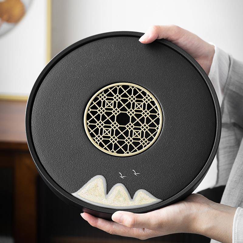 陶瓷茶盘中式黑陶家用简约陶瓷储水茶台茶海办公干泡台送礼