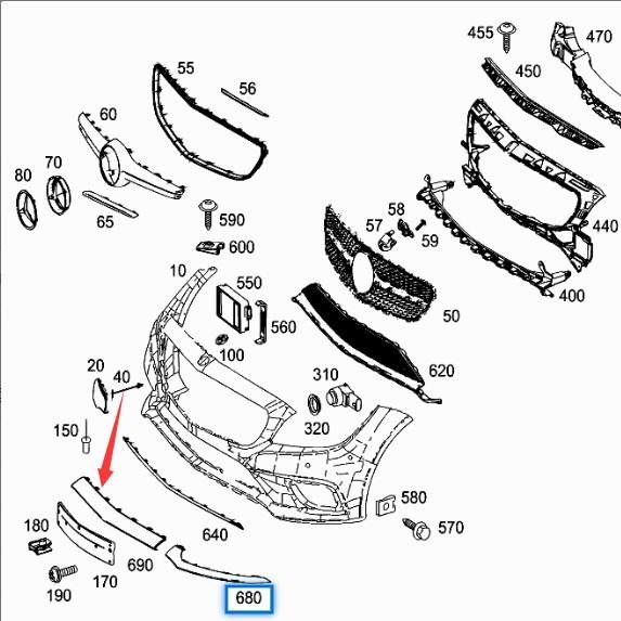 2188851774适用于奔驰cls300 cla260 w218等前保险杠中间饰条亮条