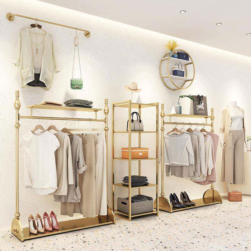 服装店展示架落地式女装店陈列货架挂衣架金色欧式衣服架子