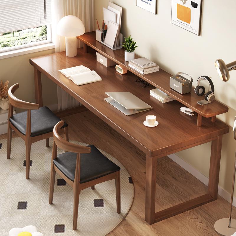 全实木双人书桌家用学生写字桌卧室台式电脑桌椅客厅并排长条桌子