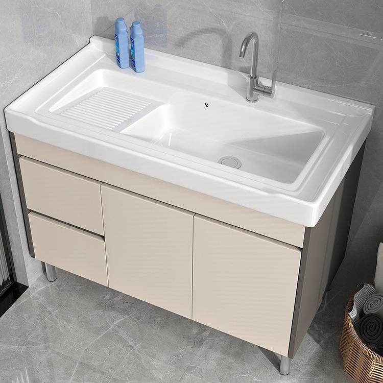 家用落地洗衣台洗水槽带搓衣板实木洗衣柜一体台盆柜阳台洗衣水池