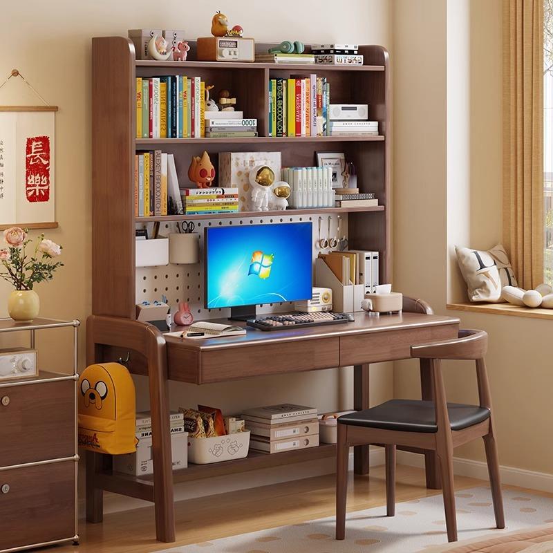 儿童学习桌带洞洞板书架书桌实木学生家用可升降写字台简约电脑桌