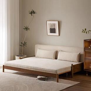 黑胡桃木实木沙发床小户型客厅两用多功能可伸缩折叠沙发床布艺可