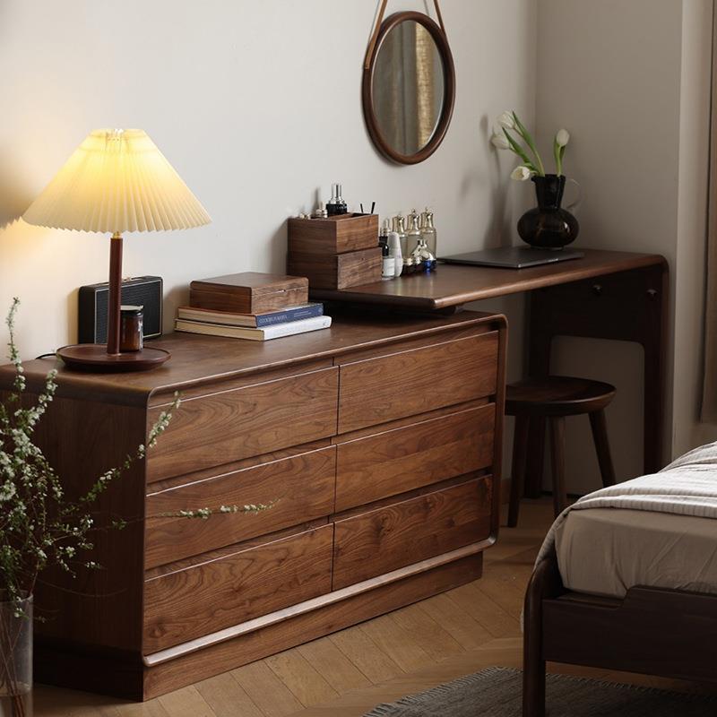 崇匠梳妆台斗柜一体卧室简约高级伸缩书桌北美黑胡桃实木收纳斗柜