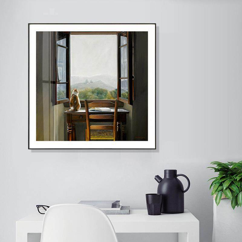 北欧现代艺术写实风景装饰画走廊过道挂画客厅书房壁画书桌上的猫,鲜花速递/花卉仿真/绿植园艺,割草机/草坪机,淘宝优惠券,粉丝福利购,淘宝优惠卷
