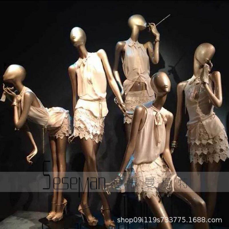 艺术时尚服装店假模特道具全身女金色人体假模全身女模特展示架