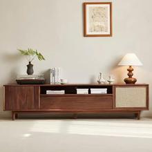 北美全实木黑胡桃木电视柜茶几组合樱桃木白橡木落地藤编视听柜