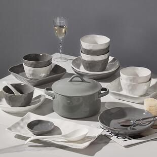 釉下彩碗盘餐具灰白布纹碗盘家用新款碗碟套装碗盘餐具整套微波炉