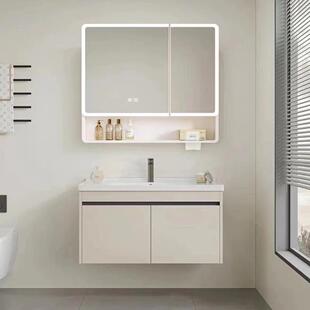 一米二加厚蜂窝铝浴室柜陶瓷一体盆卫生间小户型极窄40宽洗手台盆