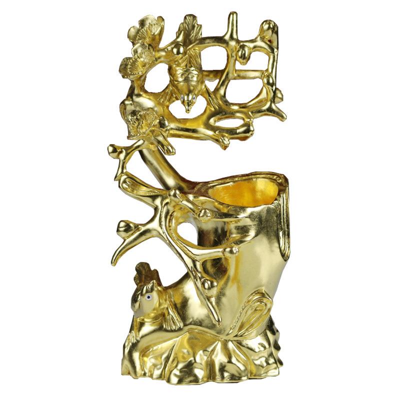 喜鹊登梅看盘喜上眉梢笔筒木雕贴金箔工艺品送礼收藏文房四宝