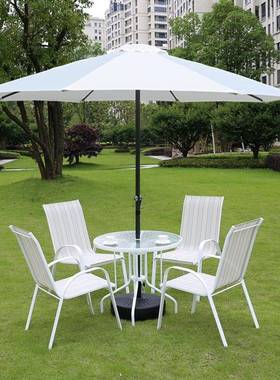 7W户外桌椅白色庭院太阳伞室外花园室外花园阳台铁艺桌椅家具太阳