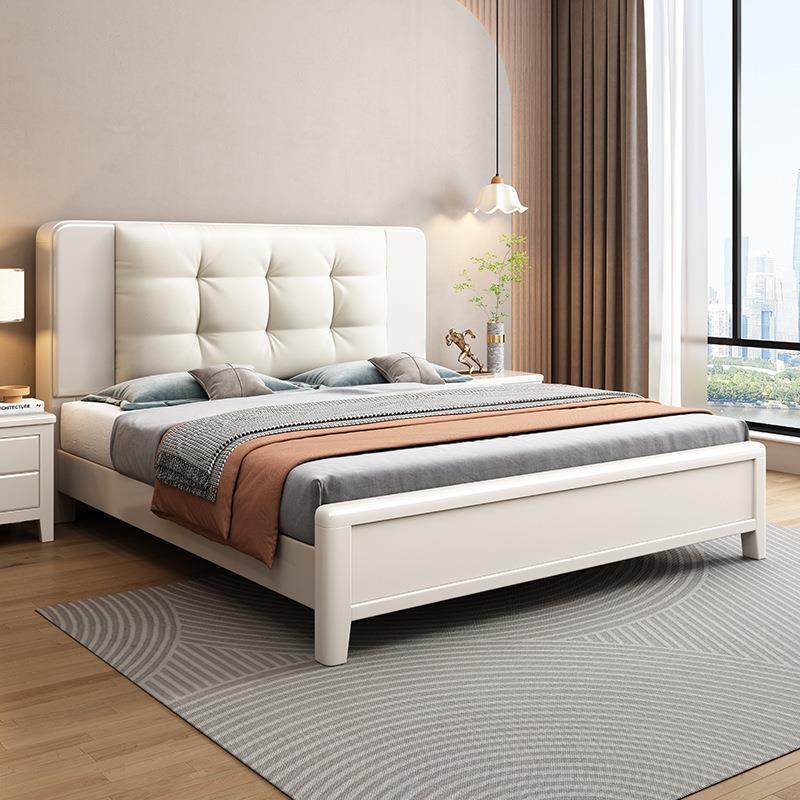 意式极简白色实木床主卧1.8米中式双人床1.5米经济型橡木储物婚床