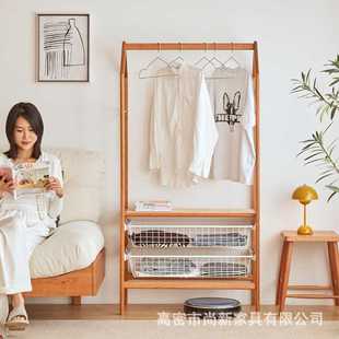 简约黑胡桃木樱桃木网红卧室多功能落地衣帽架家用 实木挂衣架日式