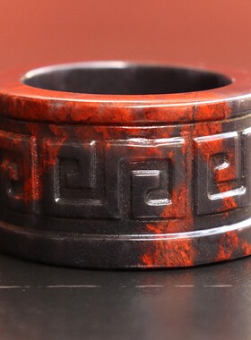 戒指21内径17*5mm14g把玩精雕龙戒戒指桂林鸡血玉石乾坤料黑底红