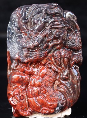 天然60*41*11mm38g玉石挂件桂林鸡血玉石 乾坤料红男士龙牌有沙眼