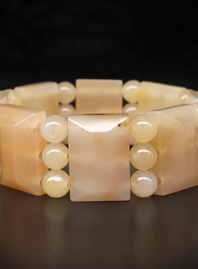 天然桂林鸡血玉石25*17*8mmmm8颗 圆珠24颗79g手链田湾料男士手链