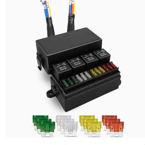 8路保险丝盒汽车房车改装保险盒4个继电器+12个保险丝12V/24V线束