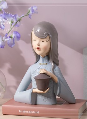 留象中式女孩桌面摆件客厅酒柜电视柜家居装饰品新房摆放工艺品