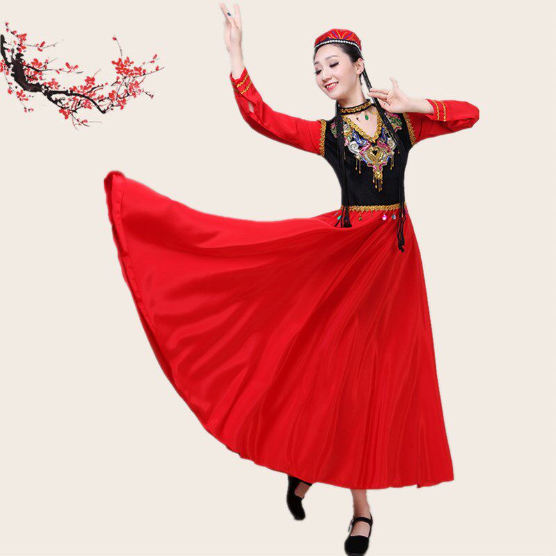 新疆舞蹈演出服女开场舞大摆裙维吾族舞蹈服古丽成人艺考表演服装