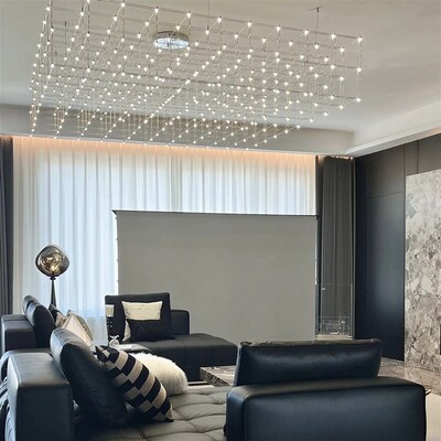 意式轻奢大平层客厅吊灯高级感满天星不锈钢光立方岛台吧台餐桌灯