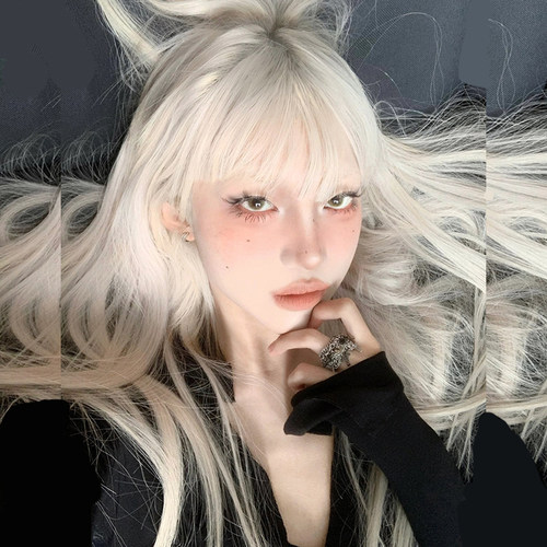 奶白色假发网红JK全头套式女长直发欧美lolita女团y2k浅色潮