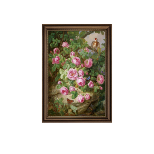 美式竖版玄关挂画欧式走廊轻奢大气壁画牡丹花油画花开富贵装饰画