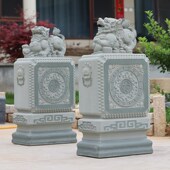 石雕门墩一对抱鼓石新中式 青石貔貅庭院别墅门口摆件门当石鼓石墩