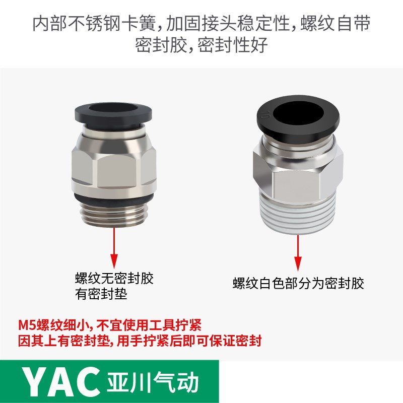 气管接头快速接头PC8-02气动带螺纹直通PC4-M5气管快接PC6-01/02