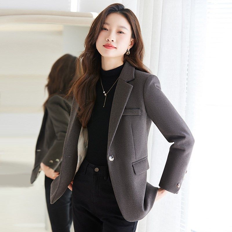 冬季外套女新款加厚西装羽绒服短款毛呢上衣保暖加棉西服秋冬外衣